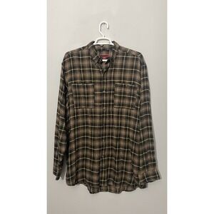 McCormick Farmall Men's Flannel Shirt Long Sleeve Plaid Brown‎ Button Up XLT